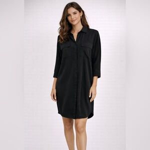 Anthropologie Lavender Brown Silk Shirt Dress Jet Black Small S Dolman Sleeve